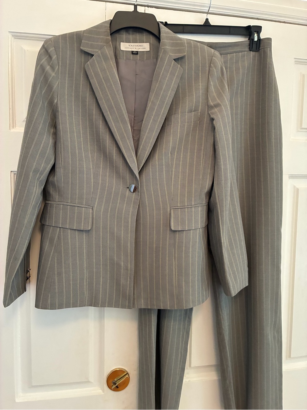 Tahari Light Gray Pinstripe Blazer and Trousers